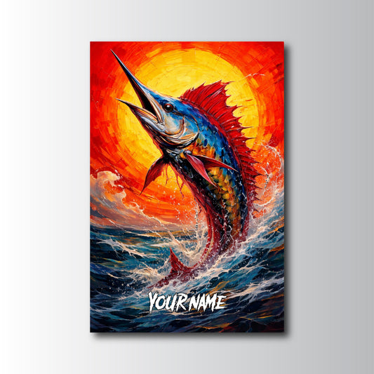 Maxcorners Blue Marlin Fishing Firestorm Sea Power Style Personalized Name 3D Poster