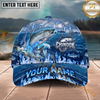 Maxcorners Fishing Blue Flame Ocean Multiple Options Personalized Name 3D Cap (11 Fish Species)