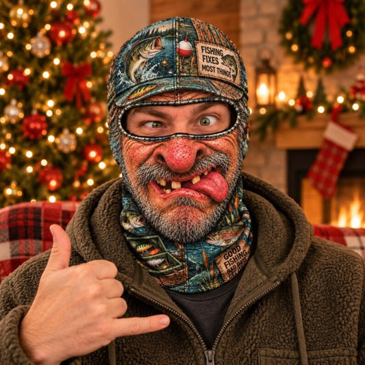 Maxcorners Funny Fisherman Face Big Red Nose Tongue Out Fishing Fixes Most Things Cap Personalized 3D Balaclava Face Mask