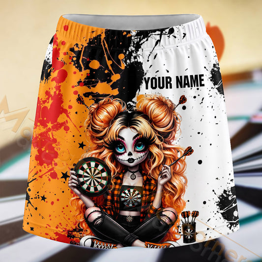 Maxcorners Darts Orange Split Gothic Woman Dartboard Personalized 3D Skort, Skirts With Shorts