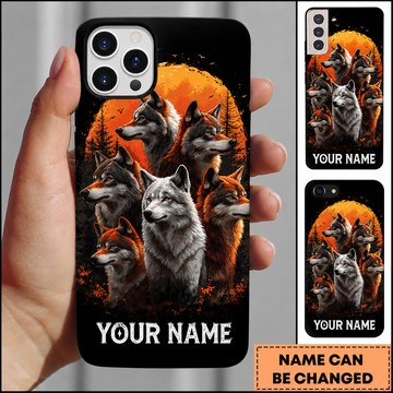 Maxcorners Hunting Timber Wolf Pack Midnight Orange Sunset Wilderness Customized Name Phone Case