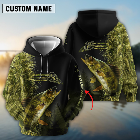 Maxcorners Walleye Fishing Camouflage Personalized Name, Team Name 3D Long Sleeve Shirt