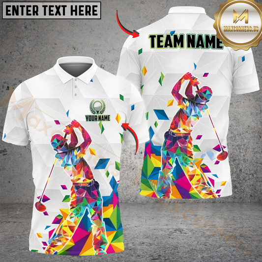 Maxcorners Rainbow Swing Golf Polo Shirt, Custom Name & Team Name Golf 3D Shirts