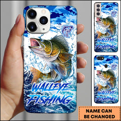 Maxcorners Walleye Fishing Blue Ocean Splash Art Personalized Name 3D Phone Case