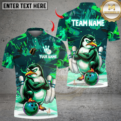 Maxcorners Penguin Bowling Multicolor Customized Name, Team Name 3D Shirts
