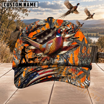 Maxcorners Upland Bird Hunting Blaze Orange Pheasant & Shotgun Personalized Name 3D Cap