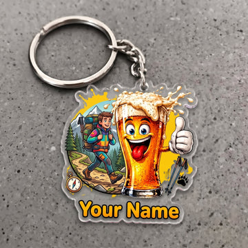 Maxcorners Hiking Funny Beer Mountain Adventure Customized Name 3D Keychain And Ornament