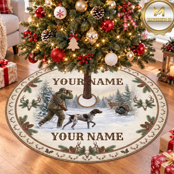 Maxcorners Hunting Deer Antlers Rustic Woodland Personalized Name 3D Christmas Tree Skirt