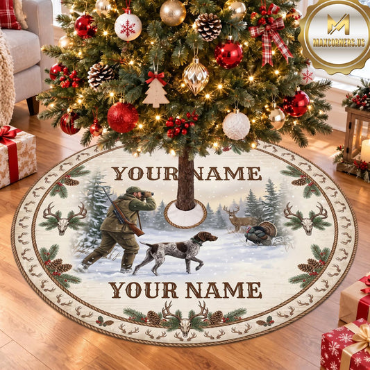 Maxcorners Hunting Deer Antlers Rustic Woodland Personalized Name 3D Christmas Tree Skirt