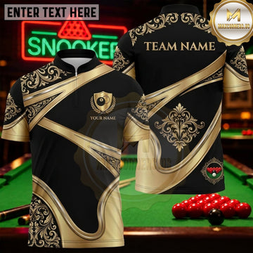 Maxcorners Snooker Black Gold Diagonal Royal Ornament Personalized Name 3D Unisex Shirt