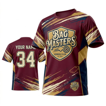 Maxcorners Cornhole Bag Masters Burgundy Gold Personalized Name 3D Unisex Shirt