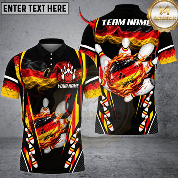 Maxcorners Bowling Germany Flag Fire Dragon Personalized Name 3D Unisex Shirt