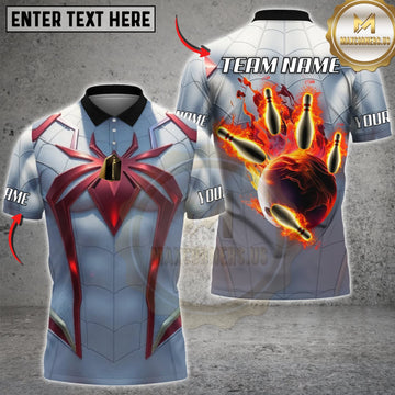 Maxcorners Bowling Silver Red Spider Armor Flaming Hand Personalized Name 3D Unisex Shirt