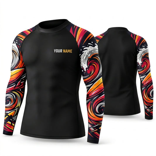 Maxcorners Personalized Psychedelic Art Black Shirt with Orange Red Flowing Sleeves 3D All Over Printed Shirts, Best Gifts for Art Lovers