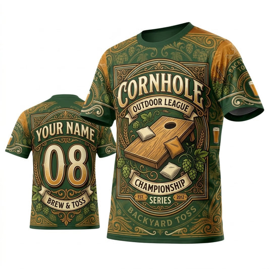 Maxcorners Cornhole Club Vintage Woodland Green Personalized Name 3D Unisex Shirt