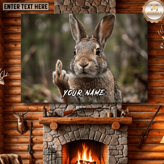 Maxcorners Rabbit Hunting Funny Rabbit Middle Finger Forest Lodge Decor Canvas Wall Art