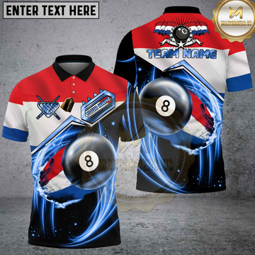 Maxcorners Billiards Netherlands Flag 8 Ball Blue Energy Swirl Personalized Name 3D Unisex Shirt