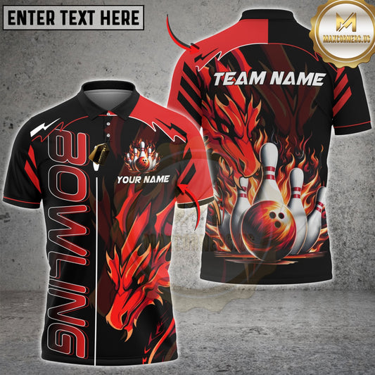 Maxcorners Bowling Fire Dragon Strike Ball Multicolor Customized Name, Team Name 3D Shirts