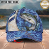 Maxcorners Fishing Blue Hexagon Pattern Personalized Name 3D Cap (12 Fish Species)