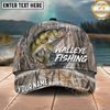 Maxcorners Fishing Gray Reed Camo Water Splash Personalized Name 3D Cap (12 Fish Species)