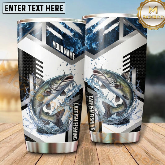 Maxcorners Fishing Tumbler Monochrome Geometric Frame Design Personalized Name Tumbler (13 Species)