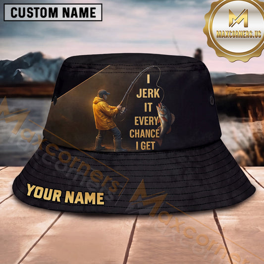 Maxcorners Fishing Funny Angler Quote Minimal Black Personalized 3D Bucket Hat