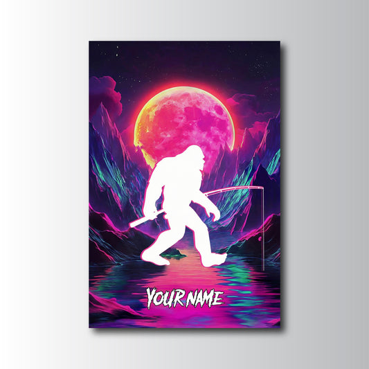 Maxcorners Fishing Neon Moon Bigfoot Silhouette Personalized Name 3D Poster
