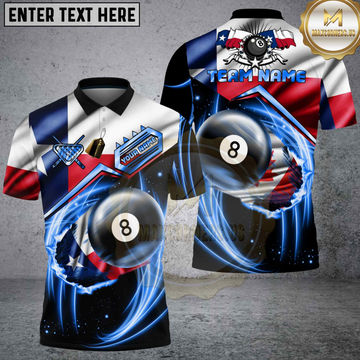 Maxcorners Billiards Texas Flag 8 Ball Blue Energy Swirl Personalized Name 3D Unisex Shirt