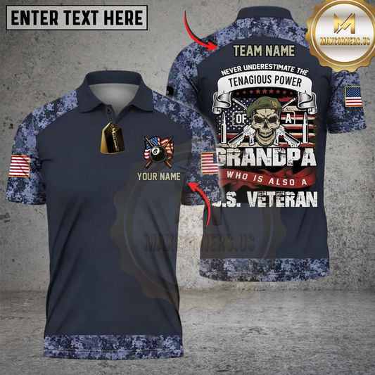 Maxcorners Billiard Never Underestimate a Grandpa Who Is Also a U.S. Veteran Multicolor Customized Name, Team Name 3D Shirts