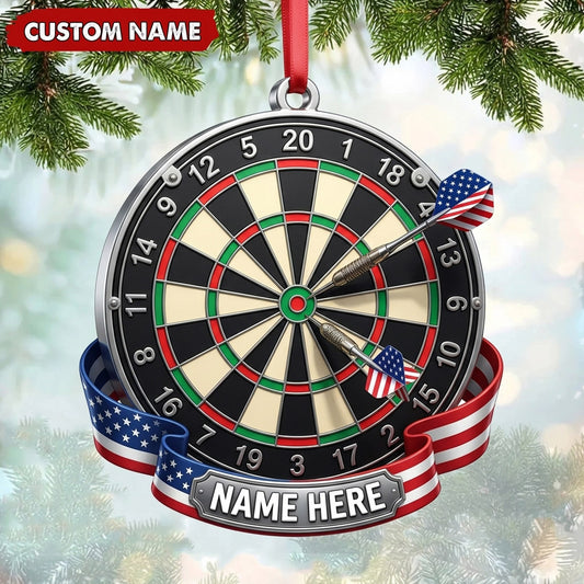 Maxcorners Darts Lover American Flag Wrap, Target Board, Curved Name Plate Personalized Name Ornament 2D Flat
