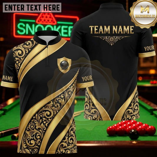 Maxcorners Snooker Black Gold Luxury Baroque Wave Personalized Name 3D Unisex Shirt