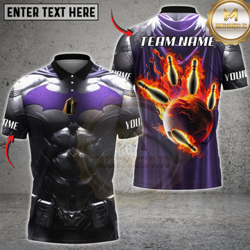 Maxcorners Bowling Black Purple Muscular Armor Flaming Hand Personalized Name 3D Unisex Shirt