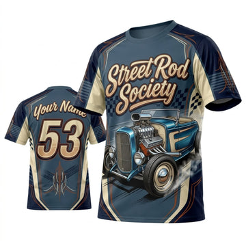 Maxcorners Personalized Car Classic Muscle Car 3D T-Shirt – Street Rod Society Steel Blue Classic Custom