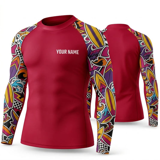 Maxcorners Personalized Vintage Tattoo Red Shirt with Ornamental Colorful Sleeves 3D All Over Printed Shirts, Best Gifts for Tattoo Lovers
