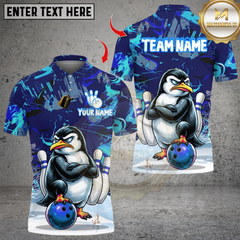 Maxcorners Penguin Bowling Multicolor Customized Name, Team Name 3D Shirts
