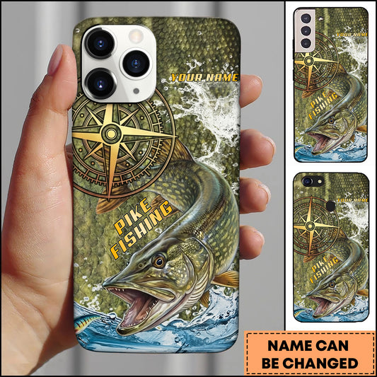 Maxcorner Pike Fishing Compass Water Splash Personalized Name 3D Phone Case