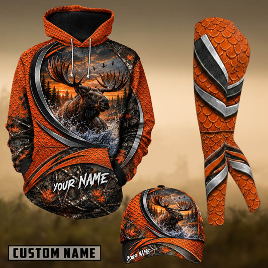 Maxcorners Hunting Moose Sunset Forest Orange Scale Personalized 3D Shirts