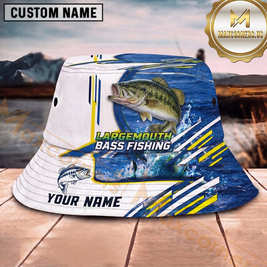 Maxcorners Fishing Black All-Over Aquatic Pattern Personalized 3D Bucket Hat (13 Fish Species)