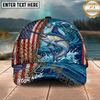 Maxcorners Fishing American Flag Wave Hook Personalized Name 3D Cap (12 Fish Species)