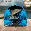 Maxcorners Fishing Blue Black Geometric Halftone Splash Personalized Name 3D Cap (12 Fish Species)