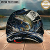 Maxcorners Fishing Black White Crack Texture Splash Personalized 3D Cap (12 Fish Species)