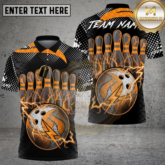 Maxcorners Bowling Lightning Ball Electric Strike Multicolor Options Personalized Name, Team Name 3D Shirt (4 Colors)