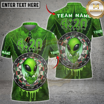 Maxcorners Darts 420 Alien Heart Gesture Cannabis Leaf Personalized Name 3D Unisex Shirt