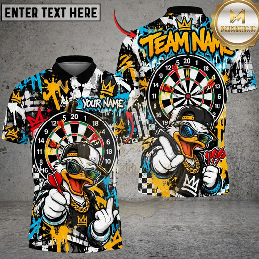 Maxcorners Darts Urban Duck Mascot Cap Sunglasses Target Board Paint Splatter Graphic Multicolor Customized Name, Team Name 3D Shirts