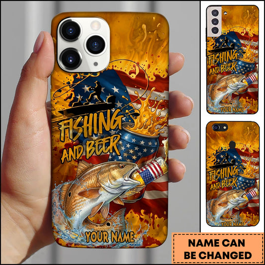 Maxcorners Red Fish Fishing Phone Case And Beer Golden Splash Design Personalized Name 3D Phone Case