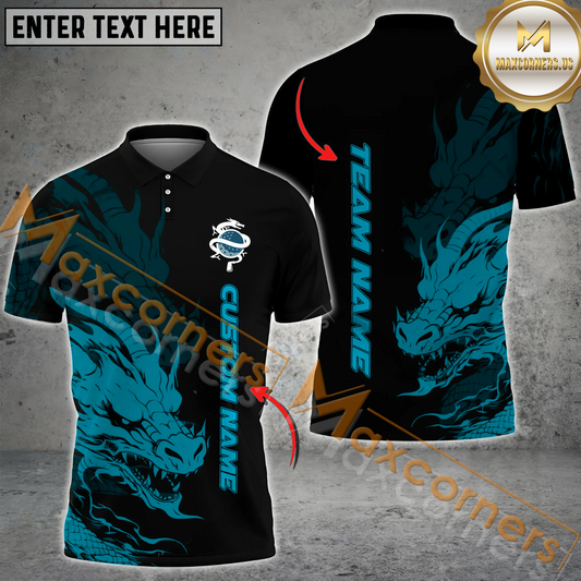 Maxcorners Golf Dragon Flame Multicolor Option Customized Name, Team Name 3D Polo Shirt
