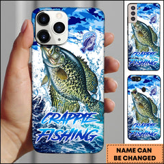 Maxcorners Crappie Fishing Blue Ocean Splash Art Personalized Name 3D Phone Case