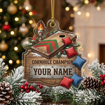 Maxcorners Cornhole Flaming Champion Board Customized Name 3D Keychain And Ornament