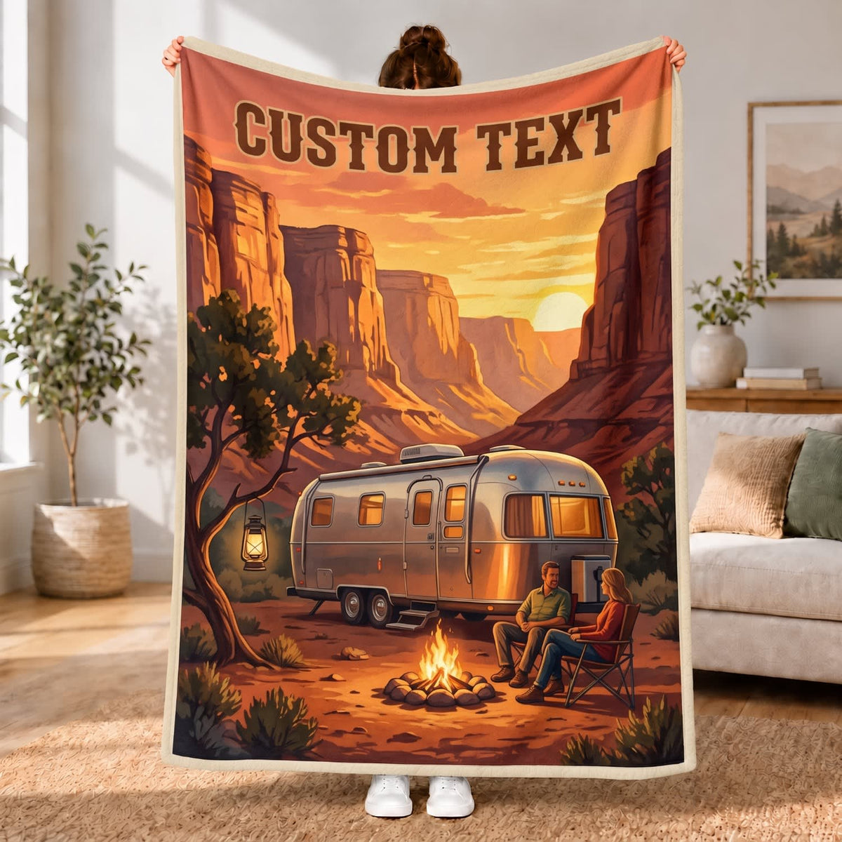 Maxcorners RVs Travel Trailer Desert Canyon Sunset Custom Name 3D Blanket