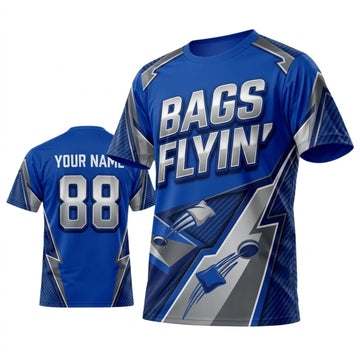 Maxcorners Cornhole Bags Flyin Blue White Lightning Personalized Name 3D Unisex Shirt